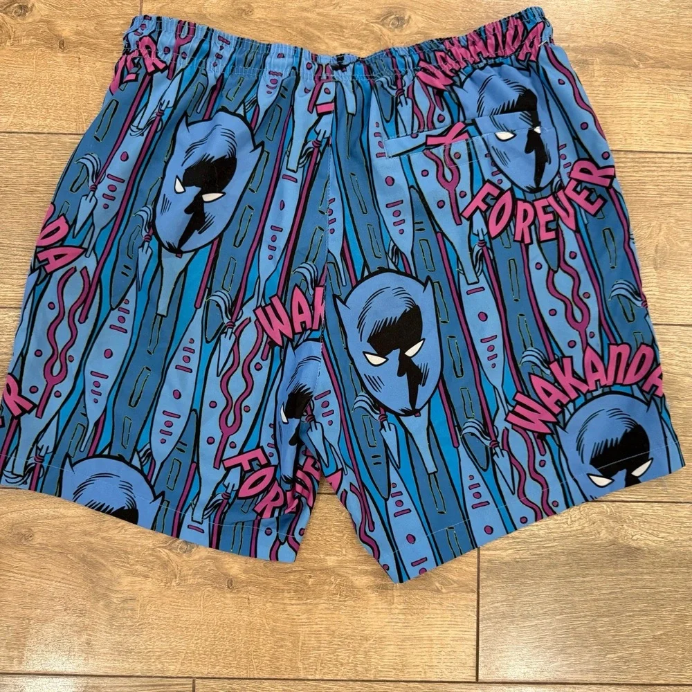 Marvel Shorts Mens‎ Small Blue Swim Trunks Wakanda Forever Drawstring Liner